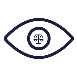 Icône représentant un œil dont la pupille contient une balance de la justice.